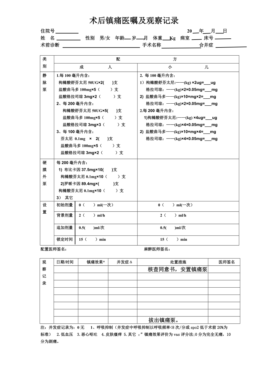 术后镇痛医嘱及观察记录 2.doc_第1页