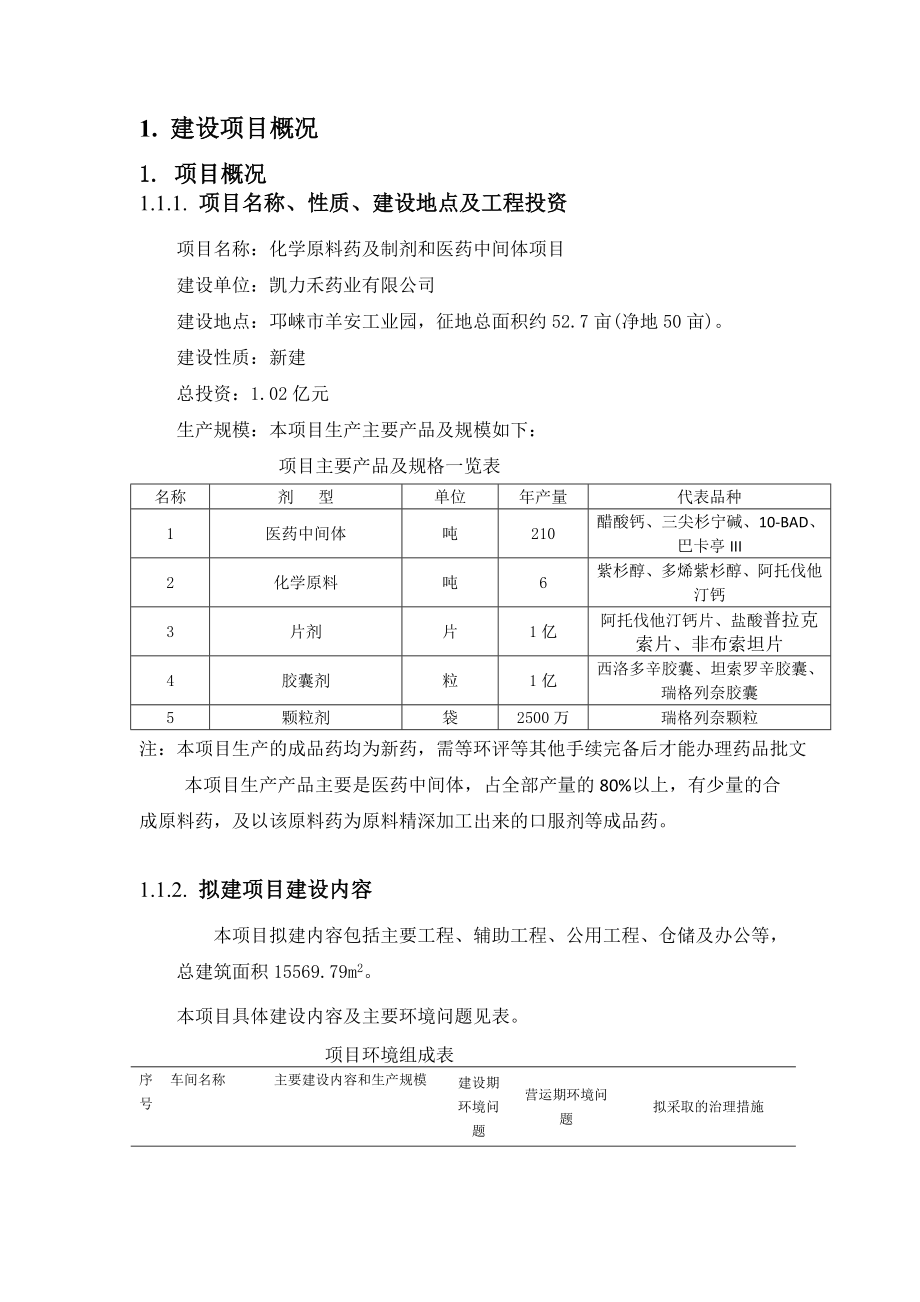 四川凯力禾药业有限公司 产6吨化学原料药、210吨医药中间体、1亿片片剂、1亿粒胶囊剂、2500万袋颗粒剂生产线项目环境影响评价报告书.doc_第2页