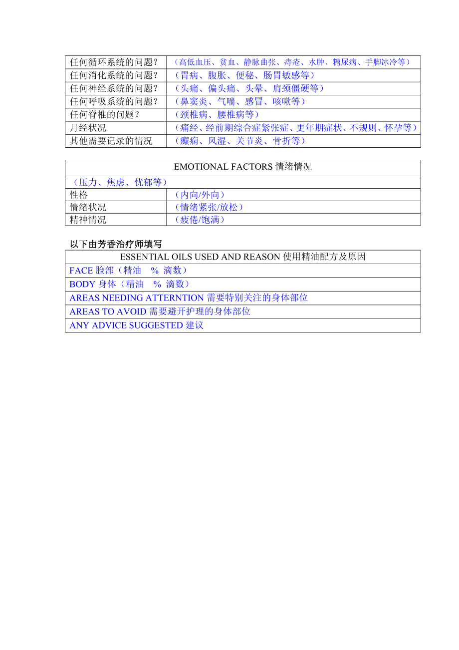 芳香疗法咨询表(绝密).doc_第2页