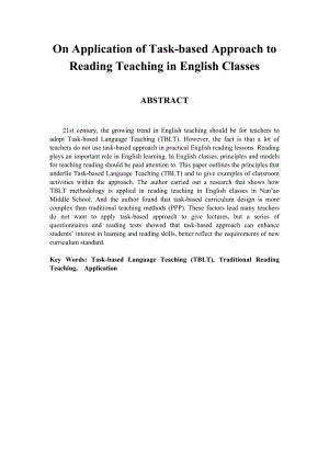 On Application of Taskbased Approach to Reading Teaching in English Classes任务型教学在英语课堂阅读教学中的应用.doc