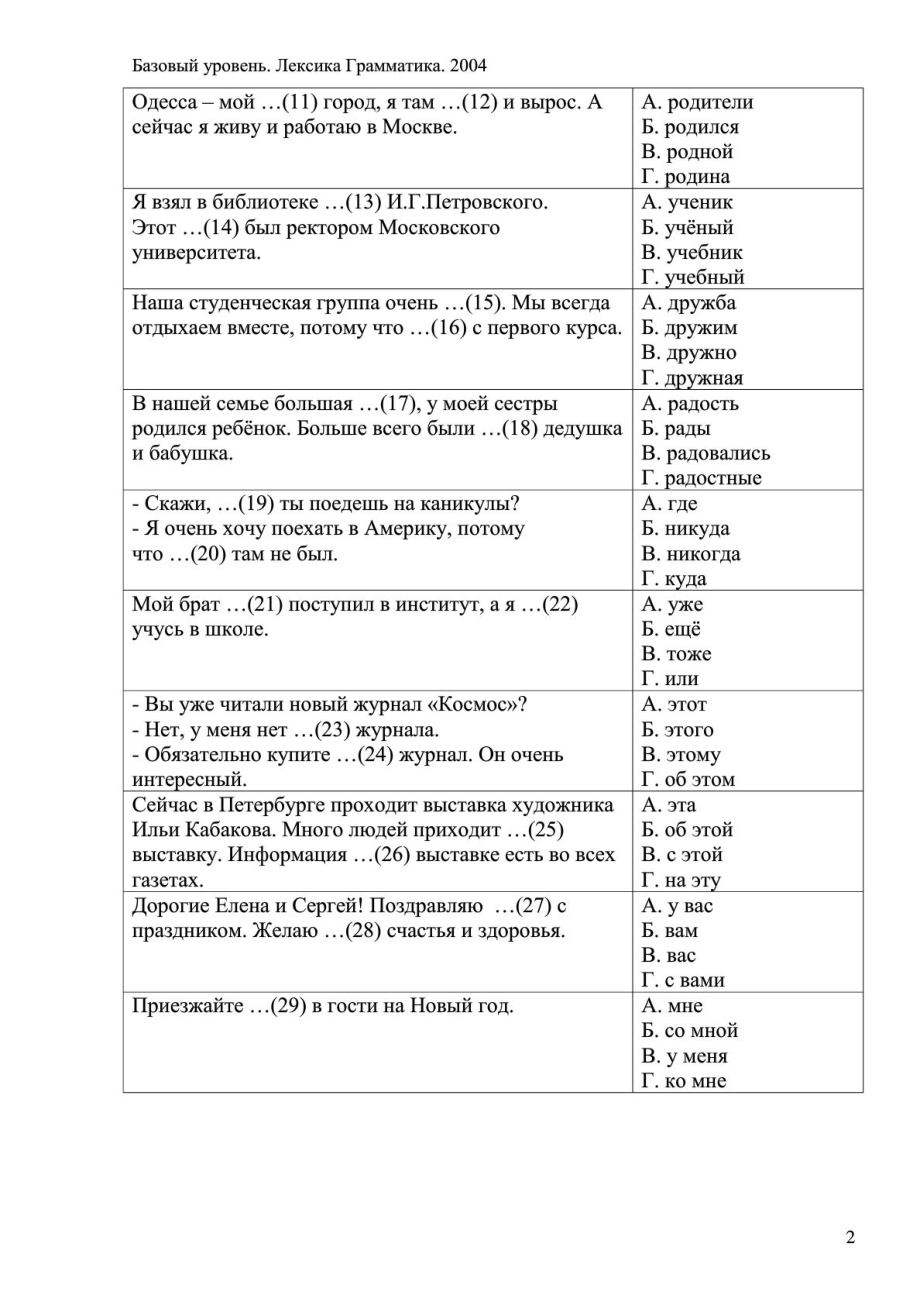 俄罗斯俄语一级考试语法选择题真题考生必载Лексика грамматика.doc_第2页