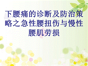 医学下腰痛的诊断及防治策略之急性腰扭伤与慢性腰肌劳损培训ppt课件.ppt