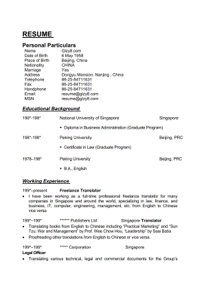 翻译英文简历模板translator resume.doc