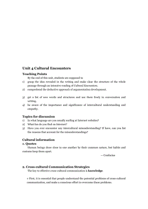 [分享]Unit 4 Cultural Encounters Teaching plan综合教程二.doc