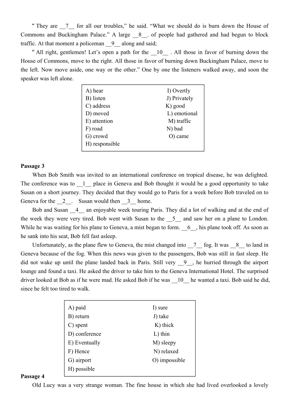 英语四级练习(选词填空、仔细阅读、完形填空)08级.doc_第2页