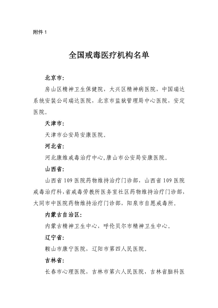 全国戒毒医疗机构名单.doc_第1页