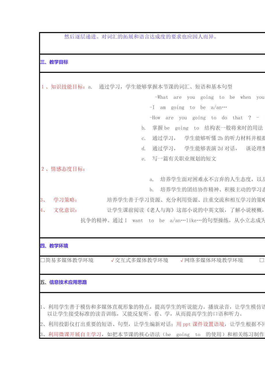 英语信息化教学设计模板unit 6 section a 1a2d.doc_第2页