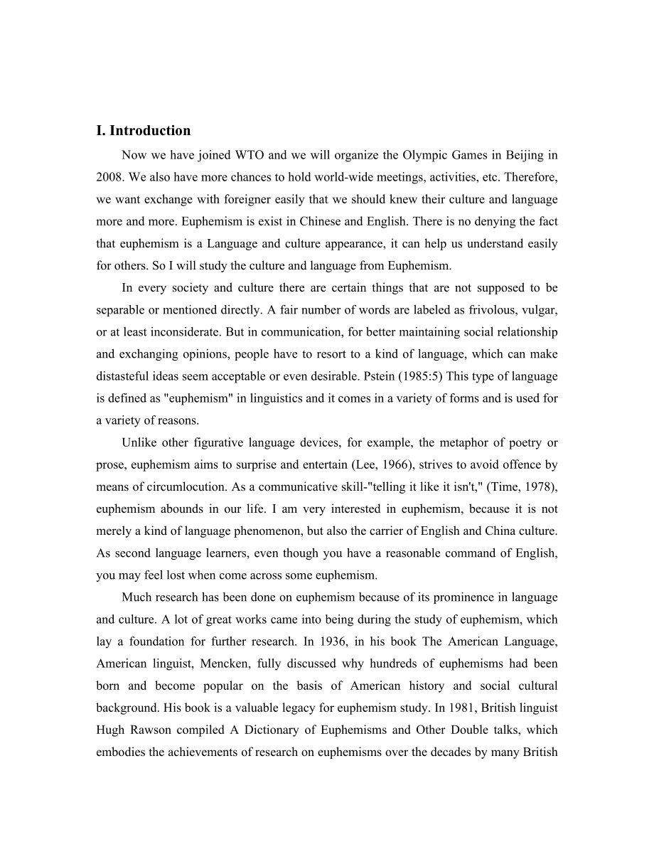 The Influence of Language and Culture on Euphemism英语专业毕业论文.doc_第2页