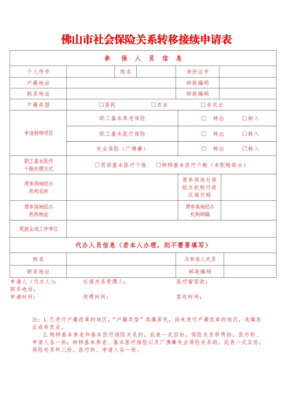 佛山市社会保险关系转移接续申请表.doc_第1页