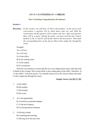 20026月大学英语四级(CET4)真题试卷.doc