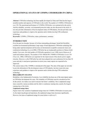 OPERATIONAL STATUS OF 135MWe CFB BOILERS IN CHINA 英语论文.doc