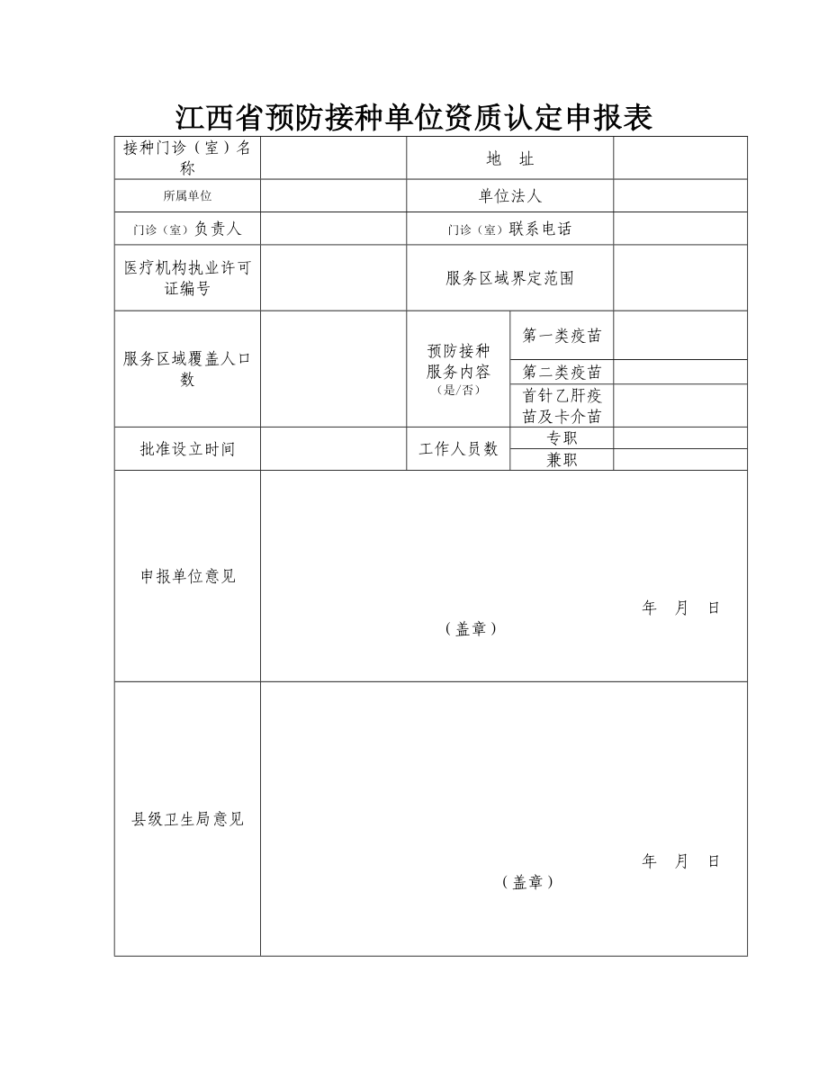 江西省预防接种单位资质认定申报表.doc_第1页