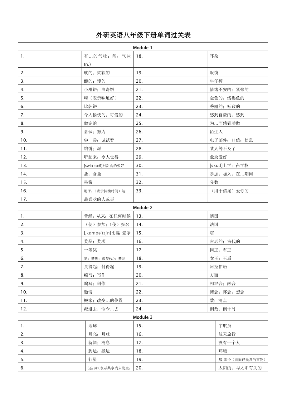 外研版英语(新版)八级下册单词表(听写版).doc_第1页