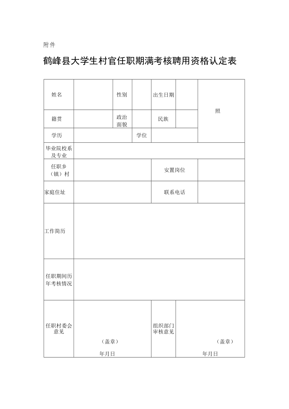 鹤峰县大学生村官任职期满考核聘用资格认定表.docx_第1页