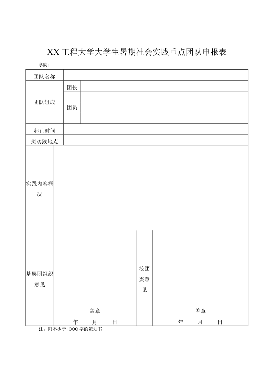 XX工程大学大学生暑期社会实践重点团队申报表.docx_第1页