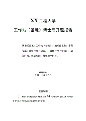 XX工程大学工作站（基地）博士后开题报告.docx