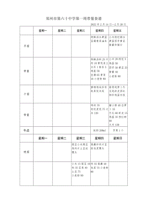 郑州市第六十中学第一周带量食谱2022年2月14日--2月20日.docx