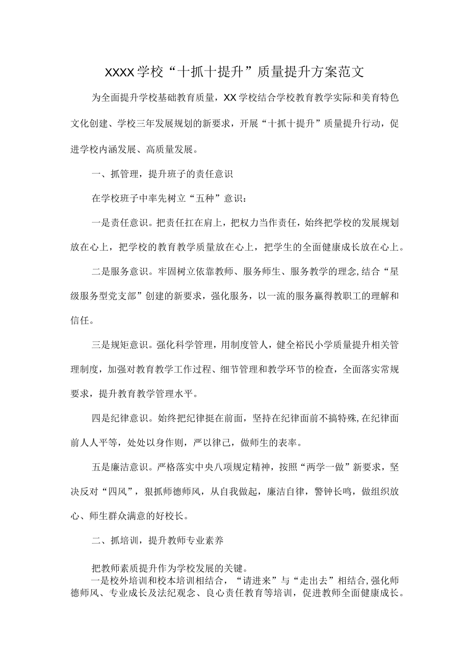 XXXX学校“十抓十提升”质量提升方案范文.docx_第1页