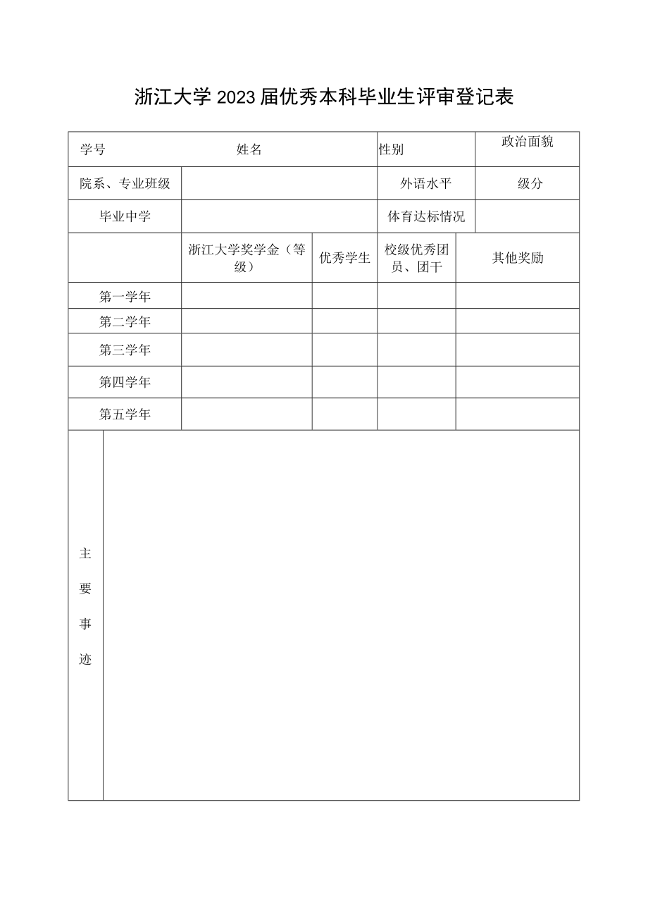 浙江大学 届本科优秀毕业生评审登记表.docx_第1页