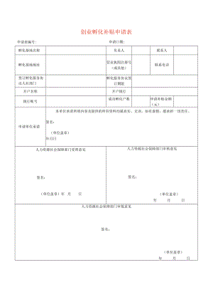 创业孵化补贴申请表.docx