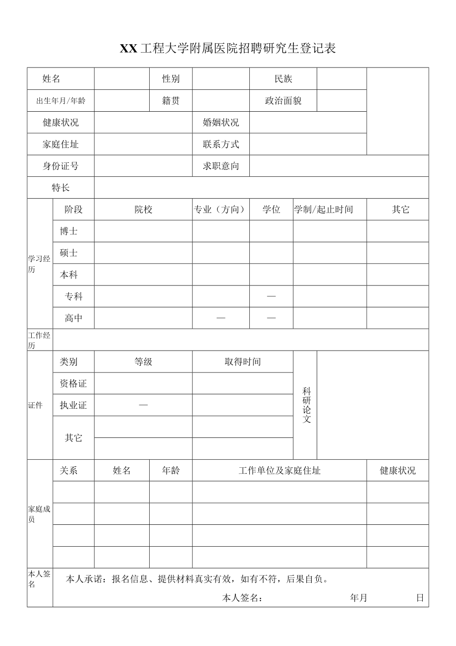 XX工程大学附属医院招聘研究生登记表.docx_第1页