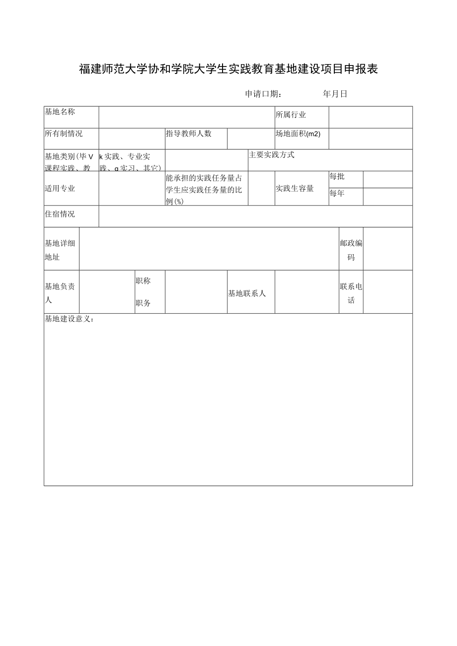 福建师范大学协和学院大学生实践教育基地建设项目申报表.docx_第1页