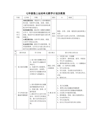 七级垫上运动单元教学计划及教案.doc