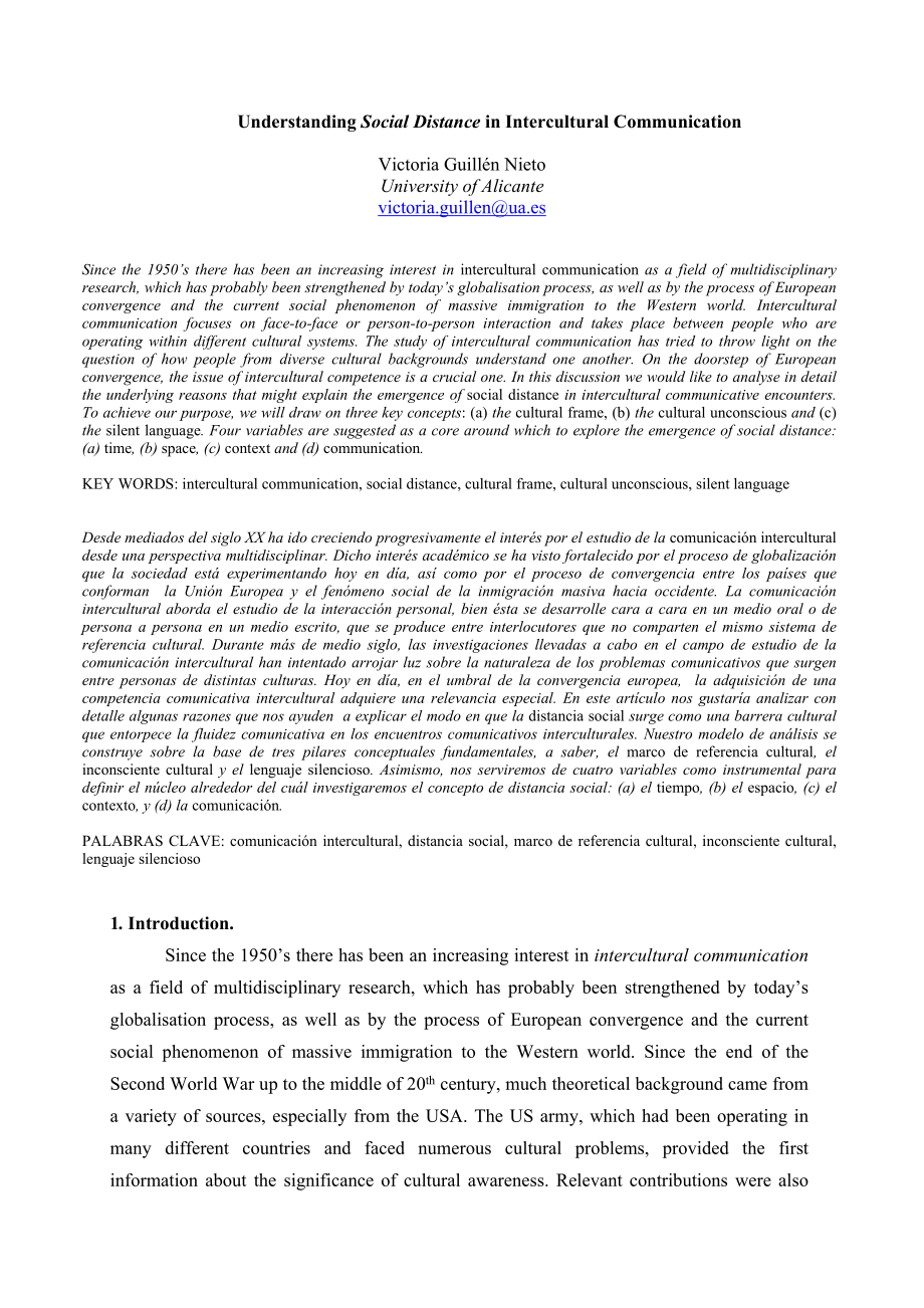 Understanding Social Distance in Intercultural Communication英语论文.doc_第1页