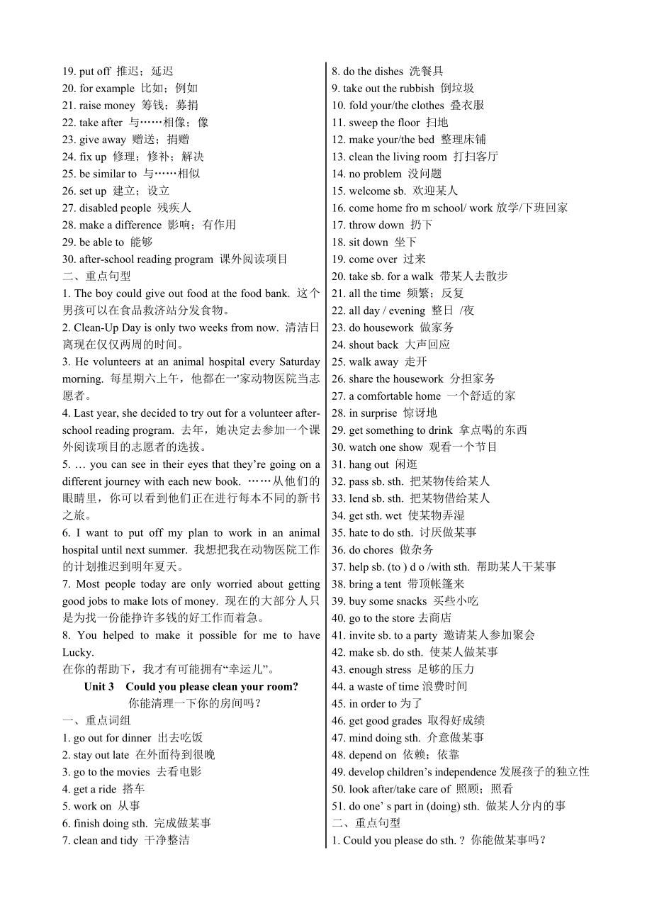 新人教版八级英语下册全110单元重点词组及句型汇总(附扫描版词汇表+不规则动词表).doc_第2页