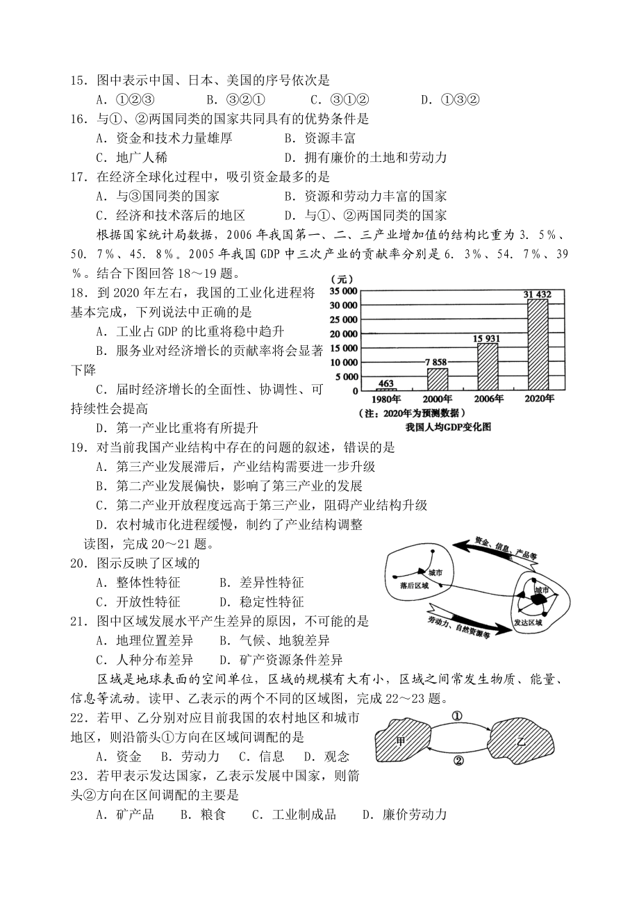 区域地理环境与人类活动单元检测试题(三).doc_第3页