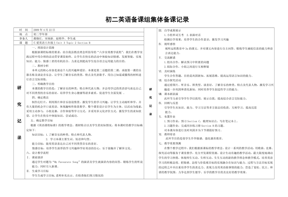 初二英语备课组集体备课记录.doc_第1页