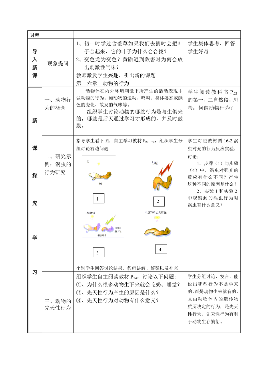 北师大版初中生物八级上册教案《节先天性行为和后天学习行为》.doc_第2页