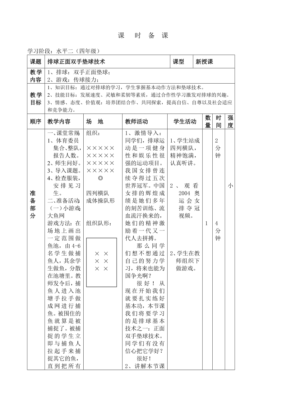 小学体育《排球正面双手垫球》教案.doc_第1页