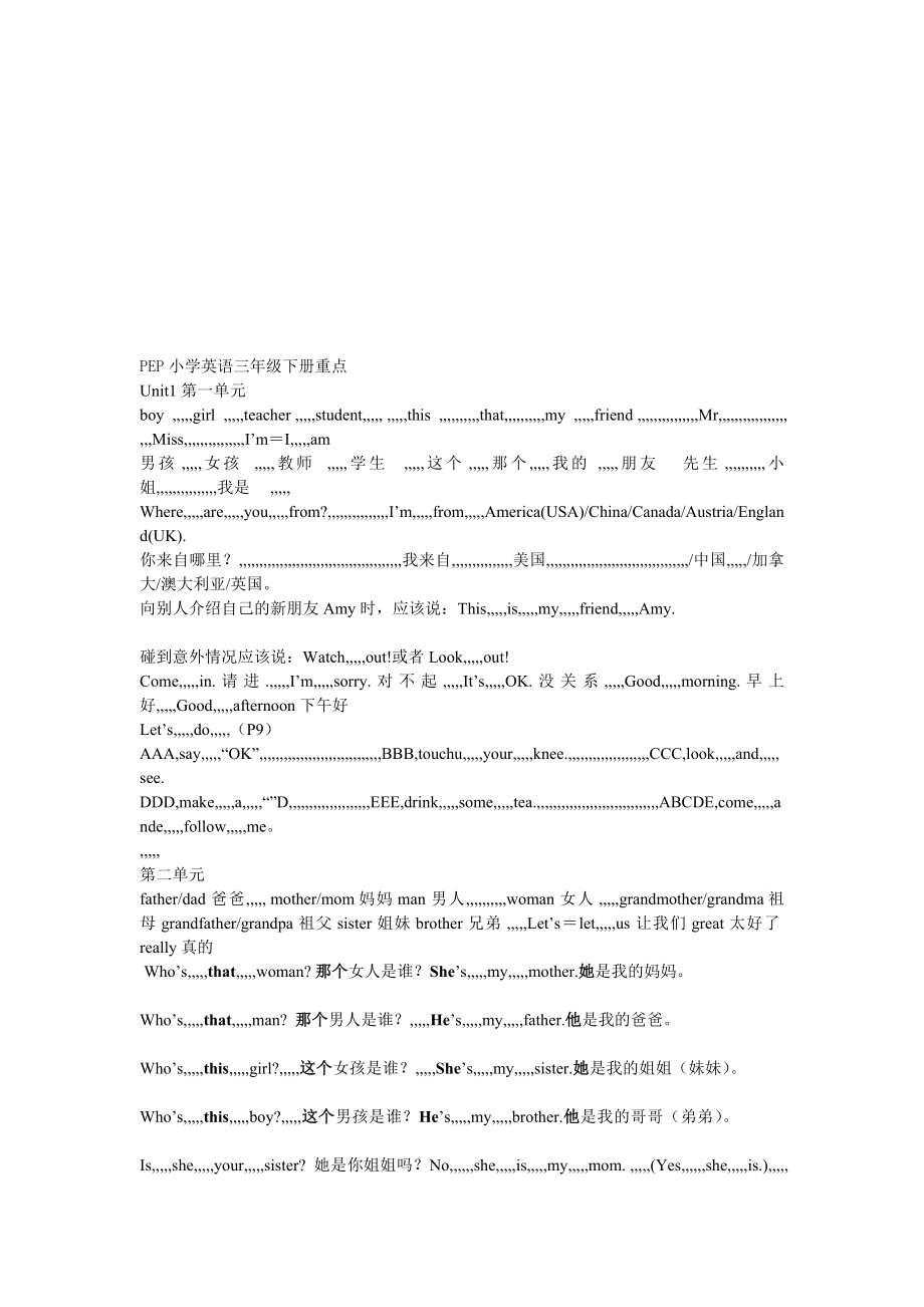 4175373209PEP小学英语三级下册三会词汇和重点句型[整理版].doc_第1页