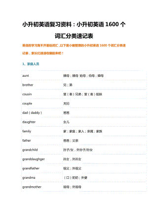 小升初英语复习资料：小升初英语1600个词汇分类速记表,收藏起来!.doc