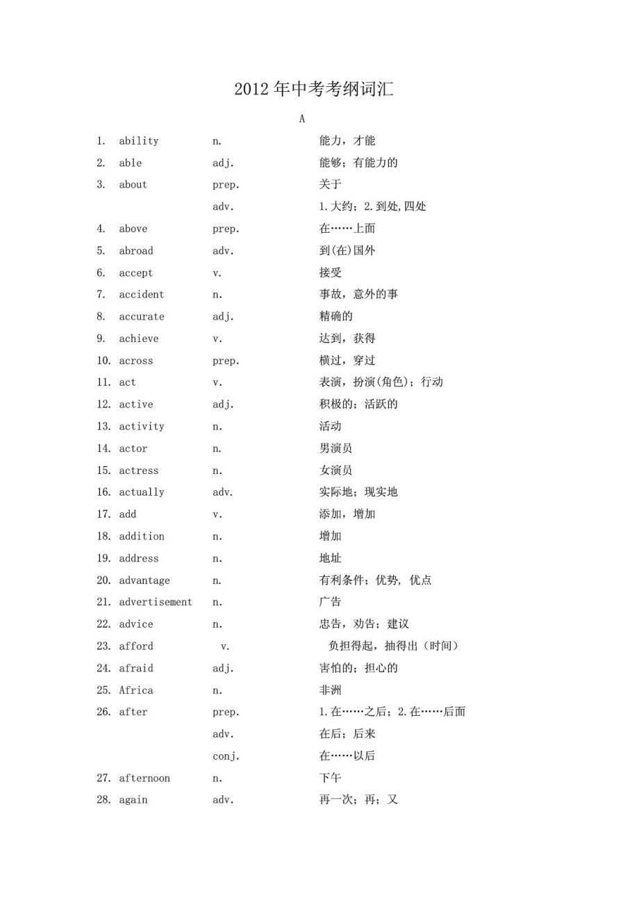 中考英语考纲词汇.doc_第1页