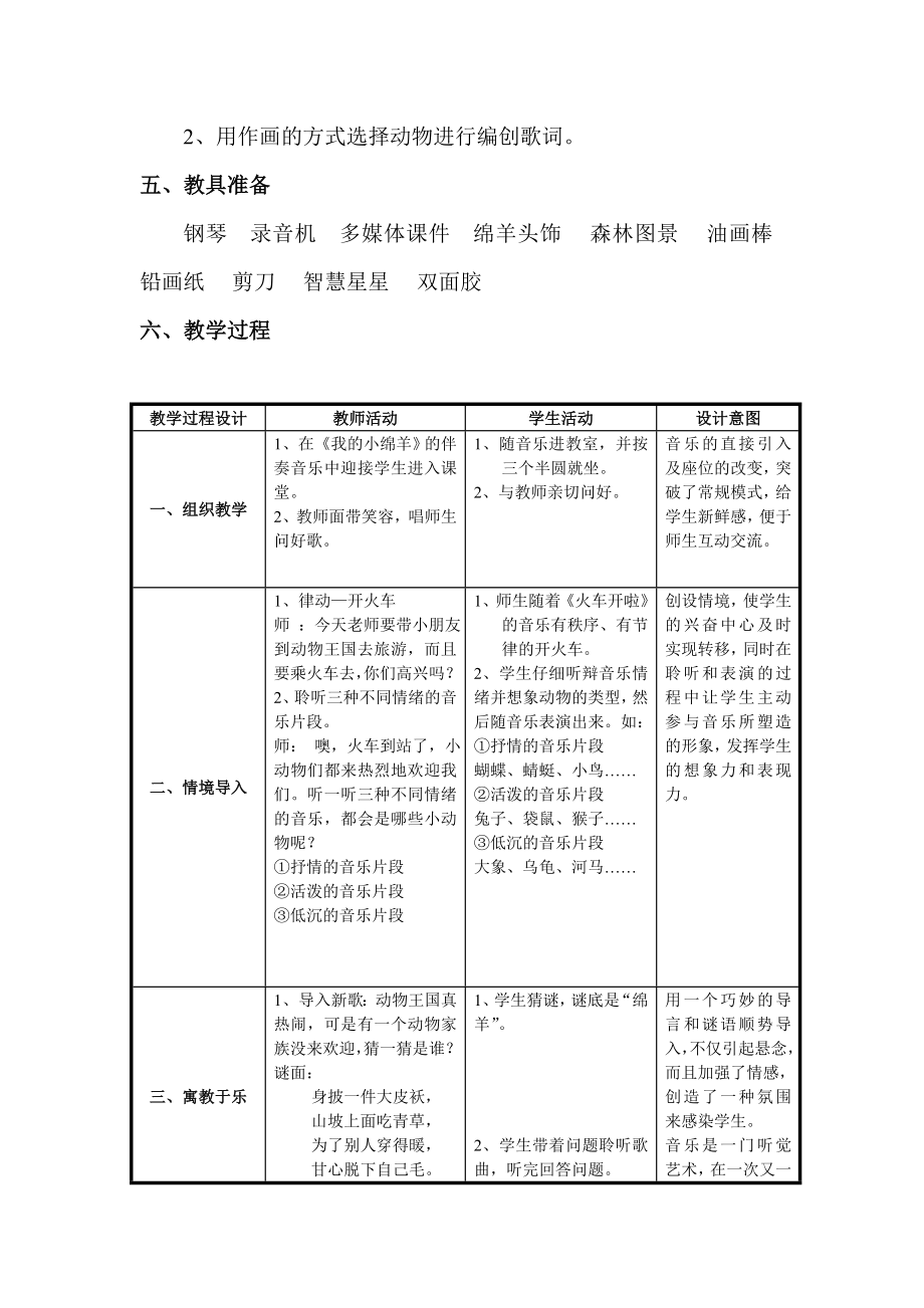 人教版小学音乐小《我的小绵羊》教学设计.doc_第2页