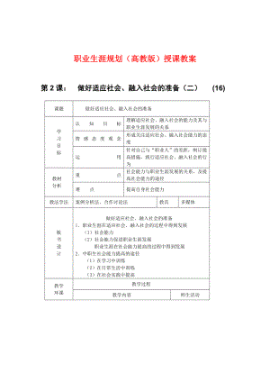 职业生涯规划（高教版）授课教案：做好适应社会、融入社会的准备（二）.doc