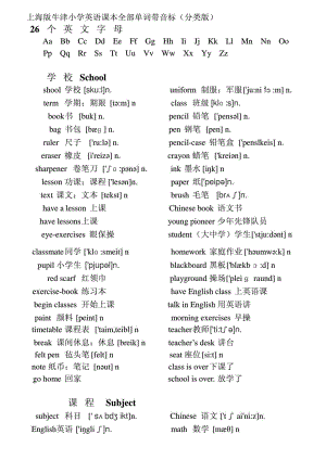 上海版牛津小学英语课本全部单词带音标(分类版).doc