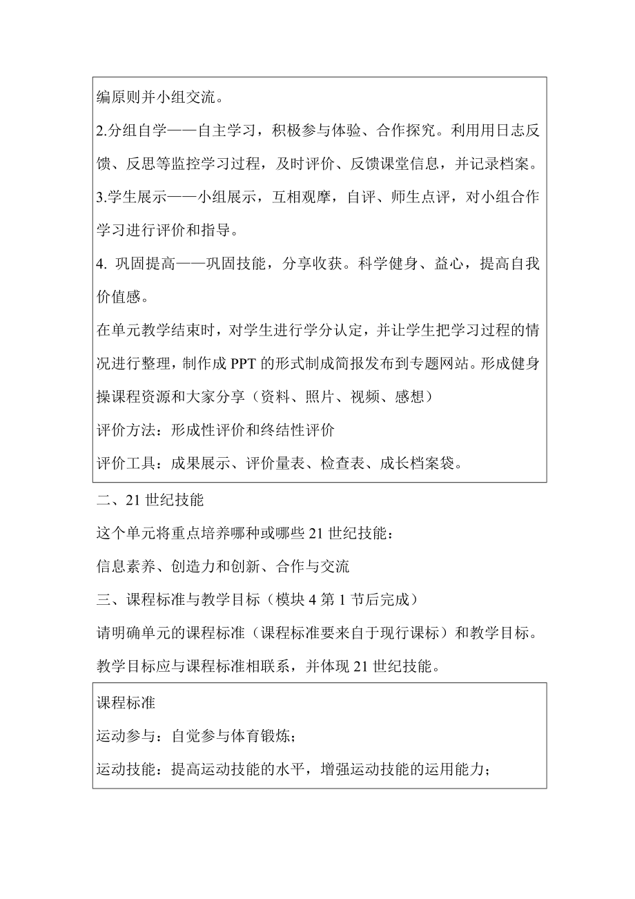 校园健身操青魅力 单元概述教学目标及评价方法.doc_第2页