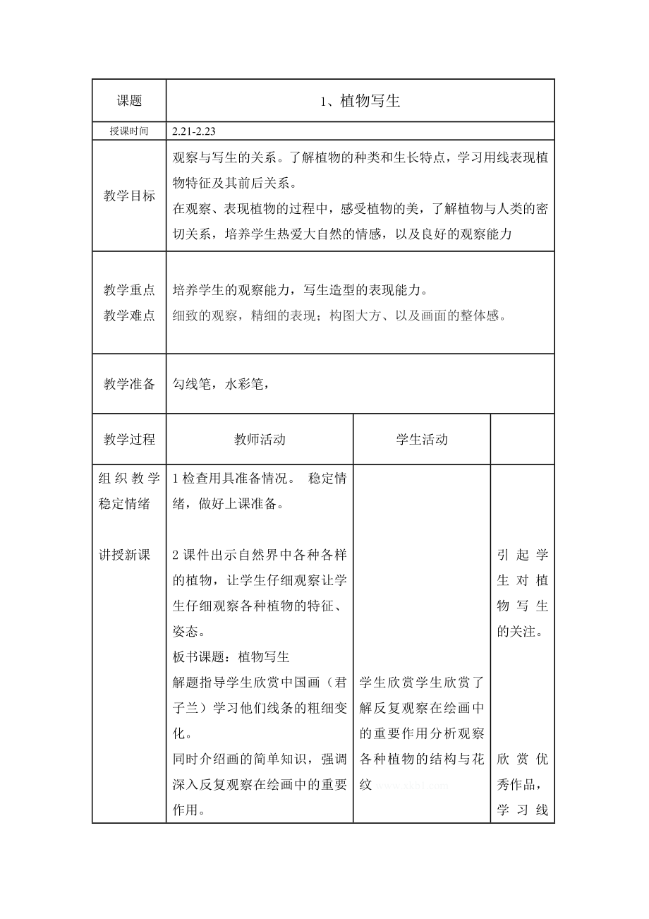 人美版四级美术下册教案全册表格式.doc_第2页