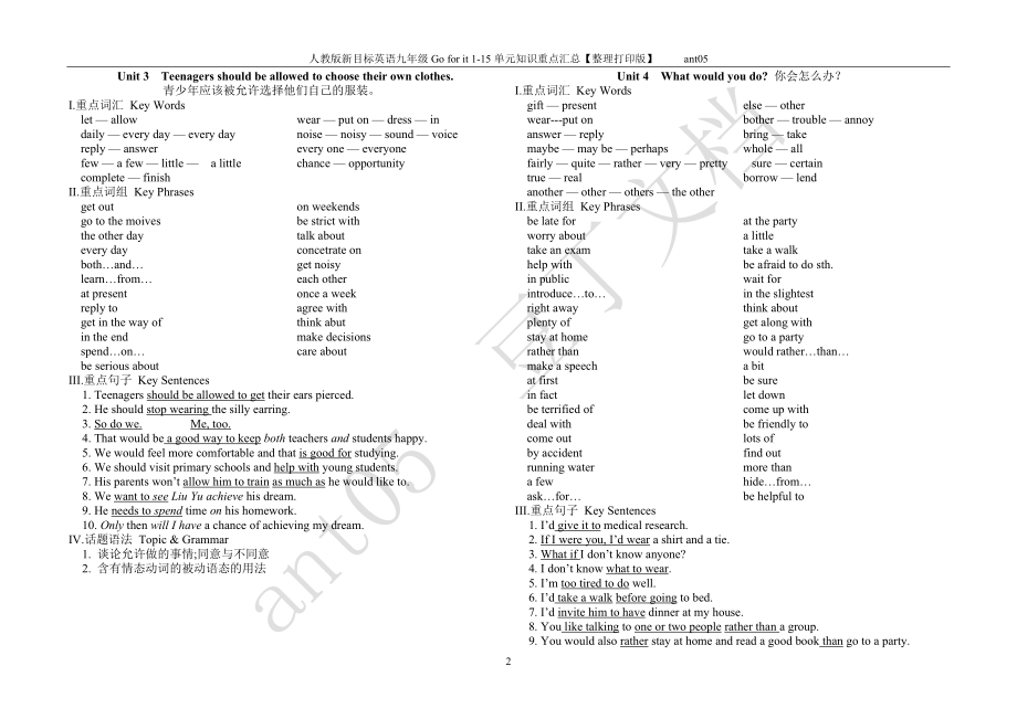 人教版新目标英语九级Go for it 115单元知识重点汇总【整理打印版】 .doc_第2页