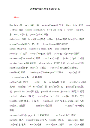 苏教版牛津小学英语词汇汇总(带音标).doc