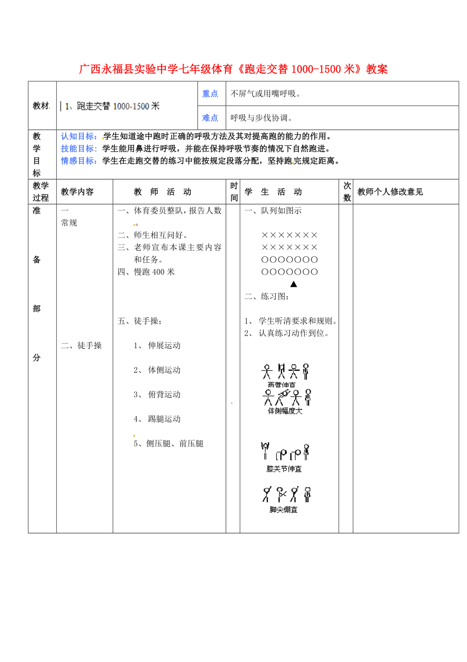 七级体育《跑走交替10001500米》教案.doc_第1页