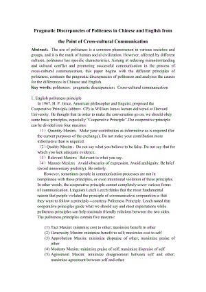 Pragmatic Discrepancies of Politeness in Chinese and English from the Point of Crosscultural Communication英语论文.doc