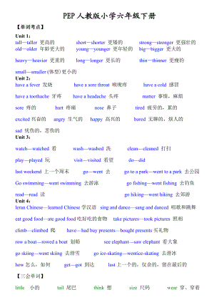 PEP人教版小学六级英语下册单词及语法考点总复习资料.doc