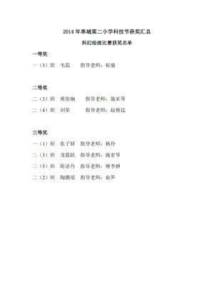 奉城第二小学科技节获奖汇总.doc