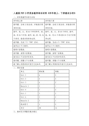 人教版PEP小学英语教师培训材料《四级上、下册教材分析》.doc