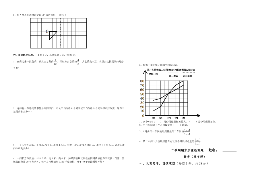 人教版小学五级数学下册期末试题　共2套.doc_第2页