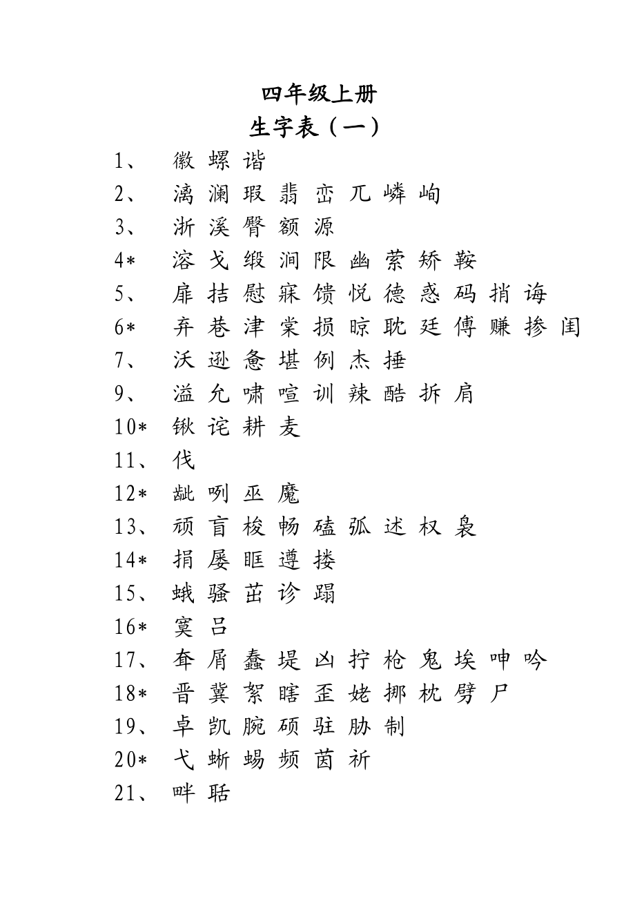 四级上、下册生字表(鲁教版).doc_第1页